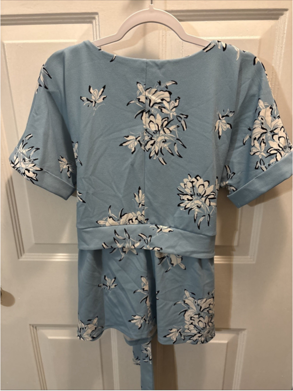 Worthington Navy Blue And White Floral Short Sleeve Shirt With A Tie Size Large - Picture 6 of 8